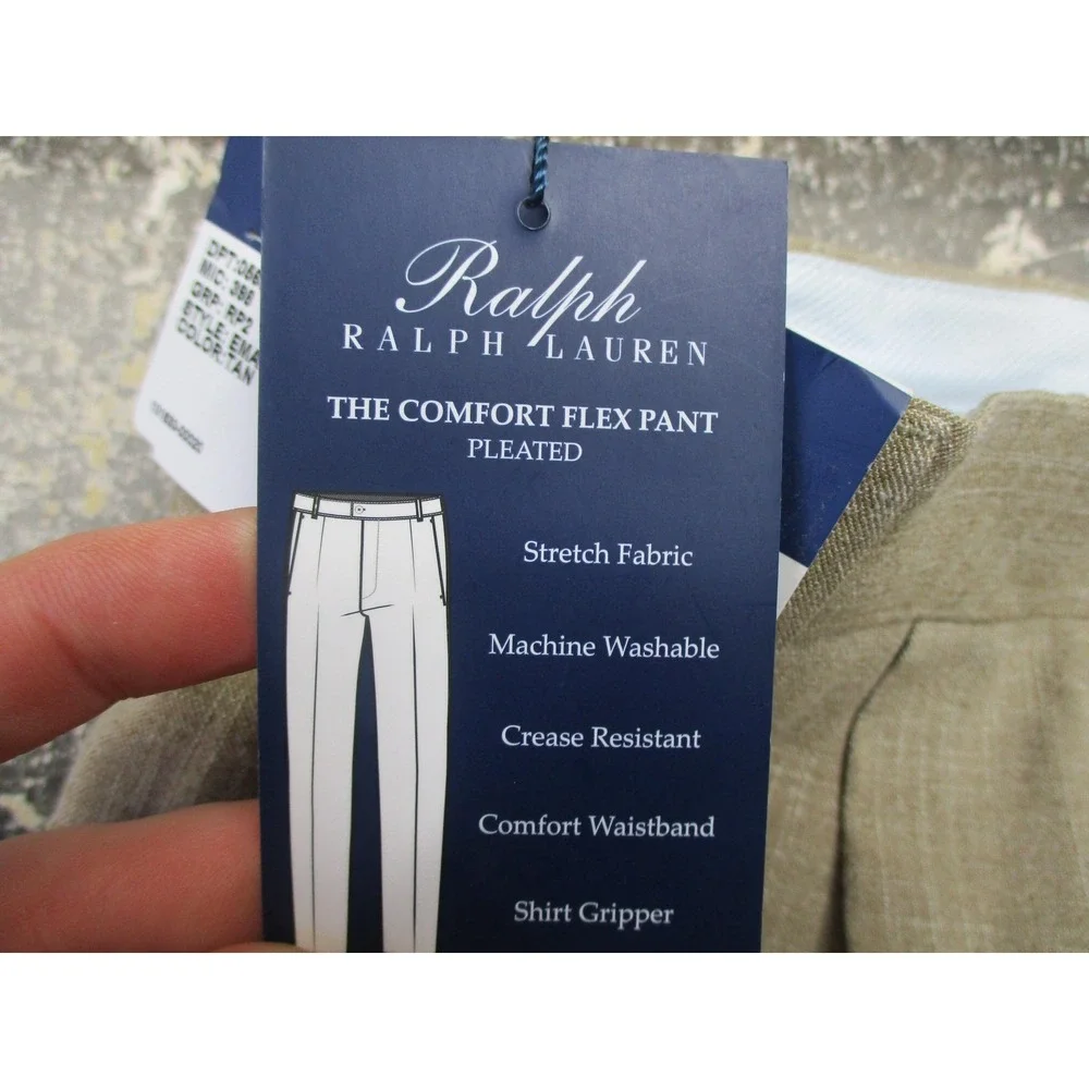Ralph Lauren Pants Mens 36x34 Comfort Flex Stretch Dress Pleated Rayon Blend NEW